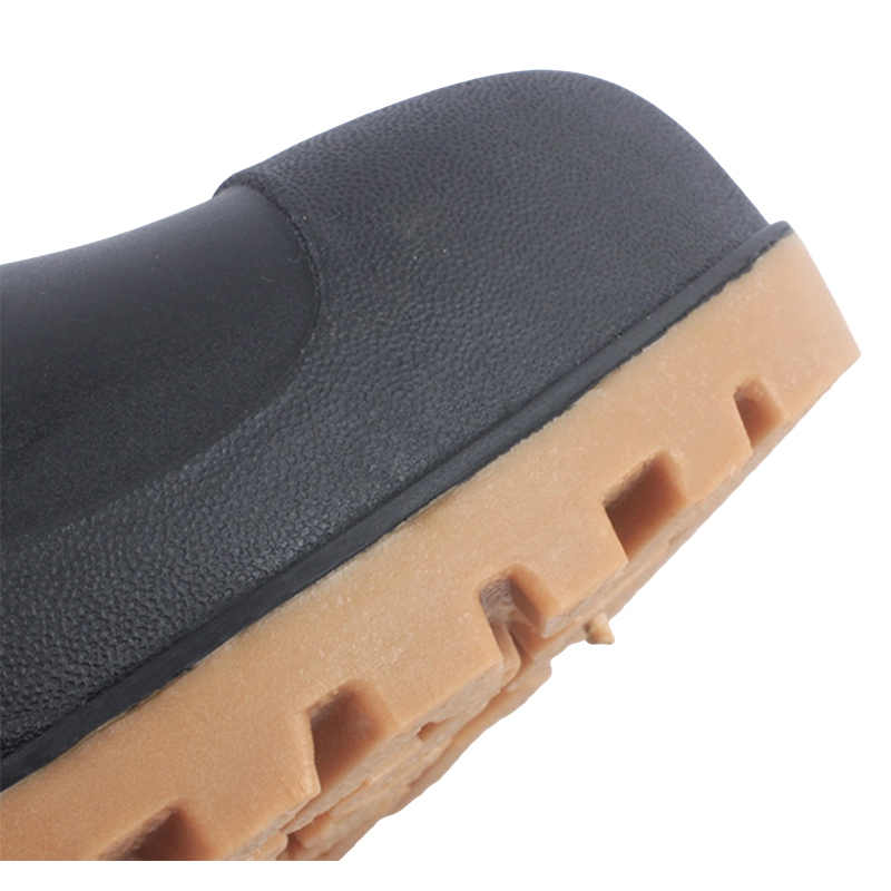 Buataisí Báistí PVC Toe Cruach Frosted Dubh
