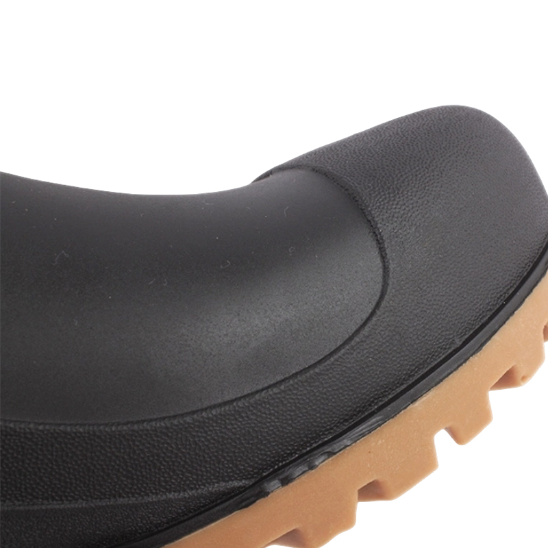 Buataisí Báistí PVC Toe Cruach Frosted Dubh
