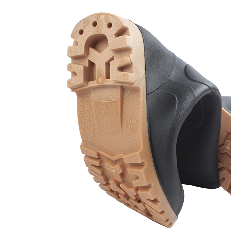 Buataisí Báistí PVC Toe Cruach Frosted Dubh