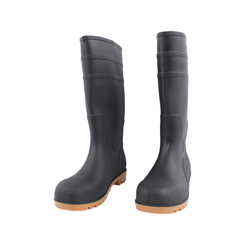 Buataisí Báistí PVC Toe Cruach Frosted Dubh Buataisí Báistí PVC Toe Cruach Frosted Dubh