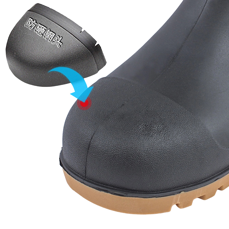 Buataisí Báistí PVC Toe Cruach Frosted Dubh